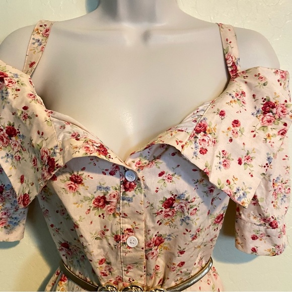 Floral Print Off the Shoulders Boho Mini Dress Nwot Size M - Picture 2 of 10